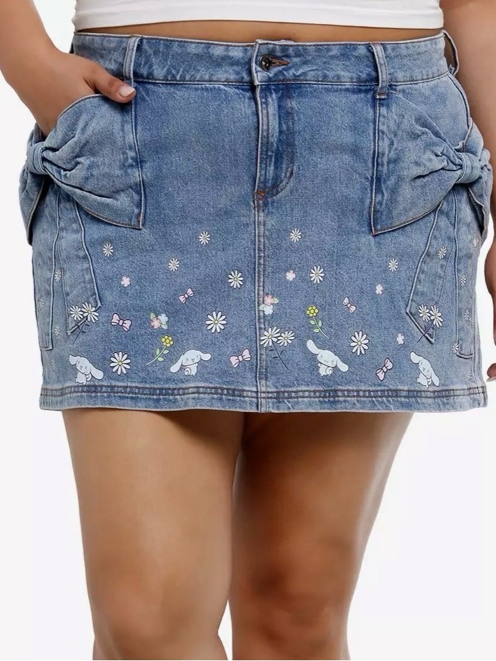Sanrio Cinnamoroll Ribbon Pockets Denim Mini Skirt - Plus Size